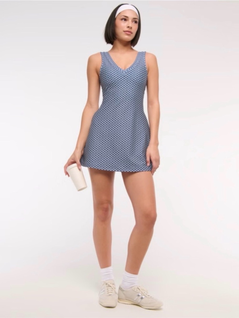 Abercrombie&Fitch YPB sculptLUX V-Neck Mini Dress Navy Pattern M NWT Pickleball
